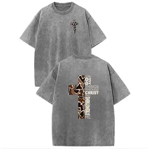 Acid Washed  Printed Tee, Drop Shoulder Crewneck T-Shirt for Casual Wear, Streetwear and Everyday Style