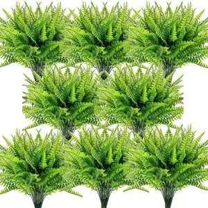 8-Pack Artificial Ferns, Fake Boston Fern Plants, for Outdoor Patio or Porch Decor Green Decorative