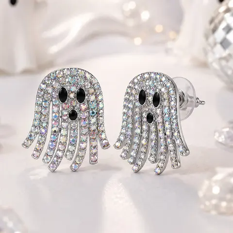 Cherrybetty Cute Rhinestone Ghost Halloween Earrings Funny Outfit Inspo Jewelry Fashion