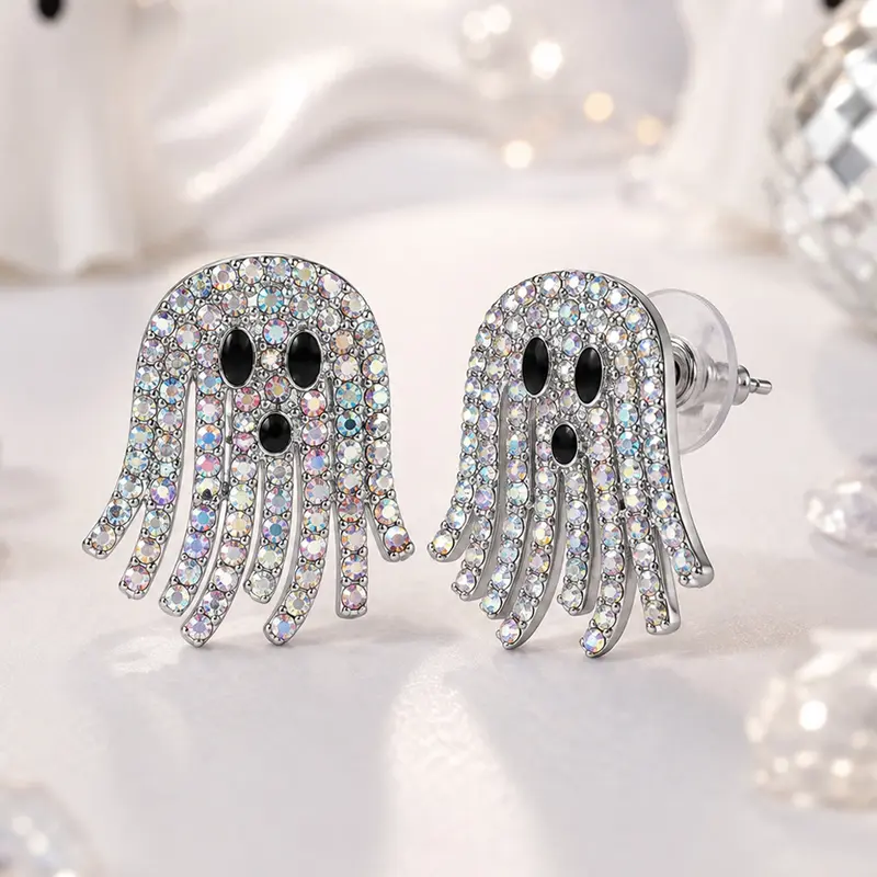 Cherrybetty Cute Rhinestone Ghost Halloween Earrings Funny Outfit Inspo Jewelry Fashion