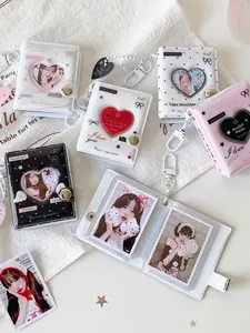 Simple 2 Inch Large Head Photo Album Girl Idol Stalker Hollow Heart ID Card Holder Keychain Pendant, Cute Kawaii Design