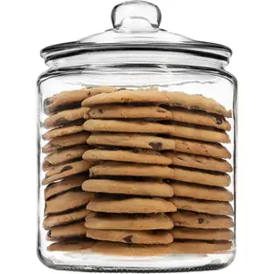 1 Gallon Glass Cookie Jar - Large Food Storage Container with Airtight Lid - Keep Fresh Flour, Chewy Pet Treats, Candy, Dried Foods, Detergent Pods for Your Kitchen or Laundry Room- Pack of 1