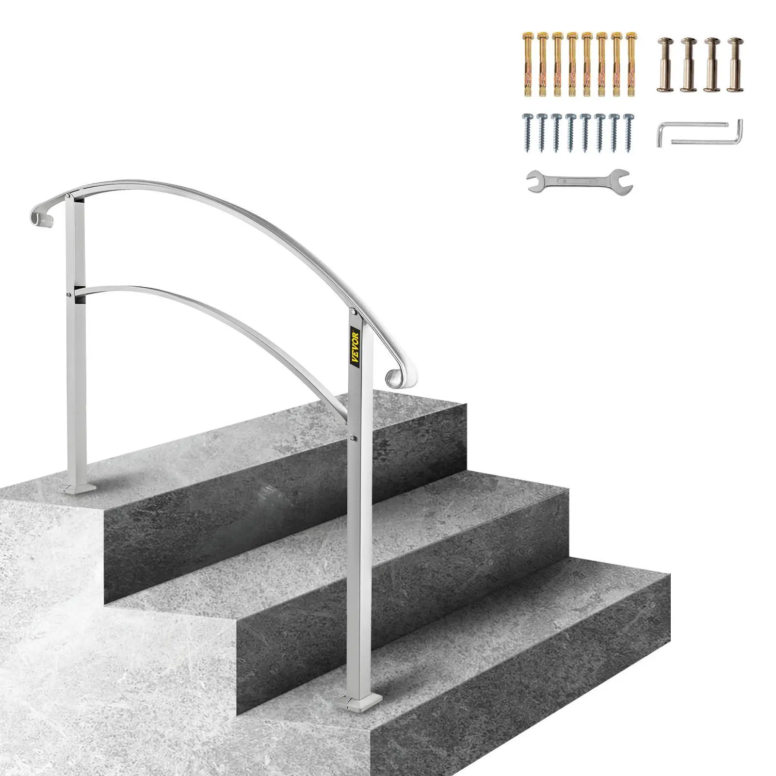 【SummerFinds】VEVOR Handrails for Outdoor Steps,  , Fit 1 or 3 Steps Outdoor Stair Railing, White Wrought Iron Handrail, Flexible Front Porch Hand Rail, Transitional Handrails for Concrete Steps or Wooden Stairs