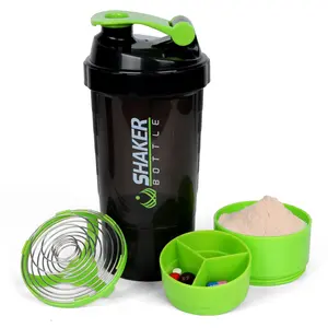Shaker Bottle 16OZ Protein Shaker Bottles with Mix Ball Portable Sports Water Bottle Leak Proof GYM Cup for Protein Mixes with Powder Storage & Pill Organizer, Idea for Pre Workout,BPA Free(green)