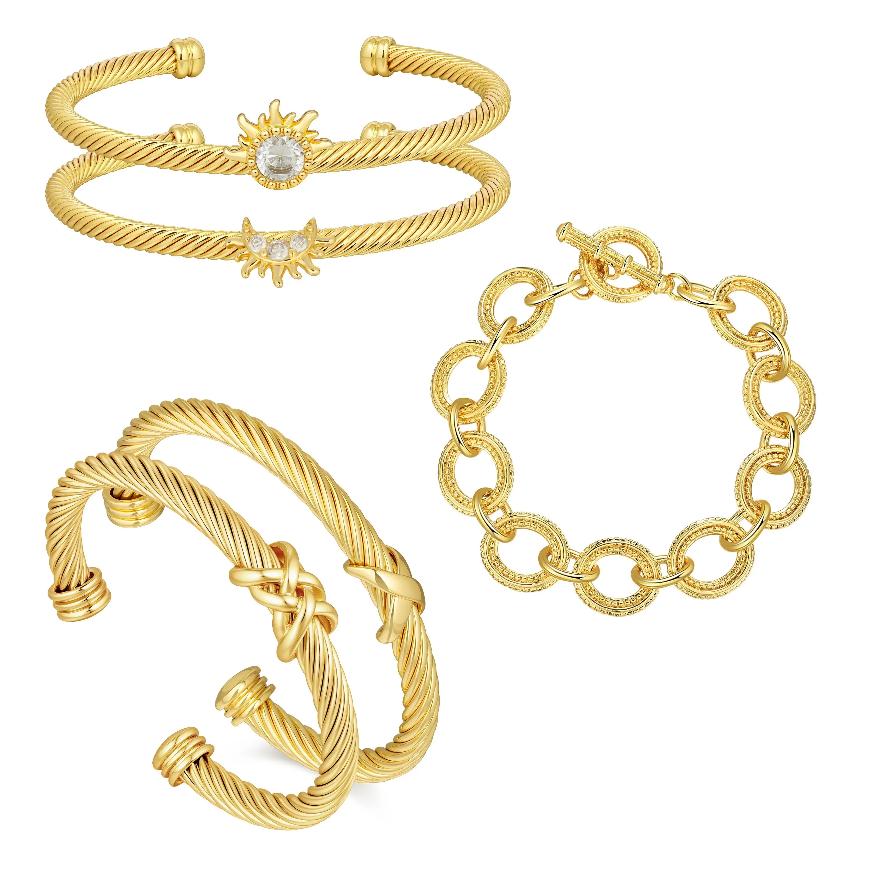 Aprilery Adjustable Cable Wire Bracelet Set 5pcs Elegant Statement Jewelry Stack for Women Daily Wear Gift Stainless Steel Bangle Mixed Texture Cuff