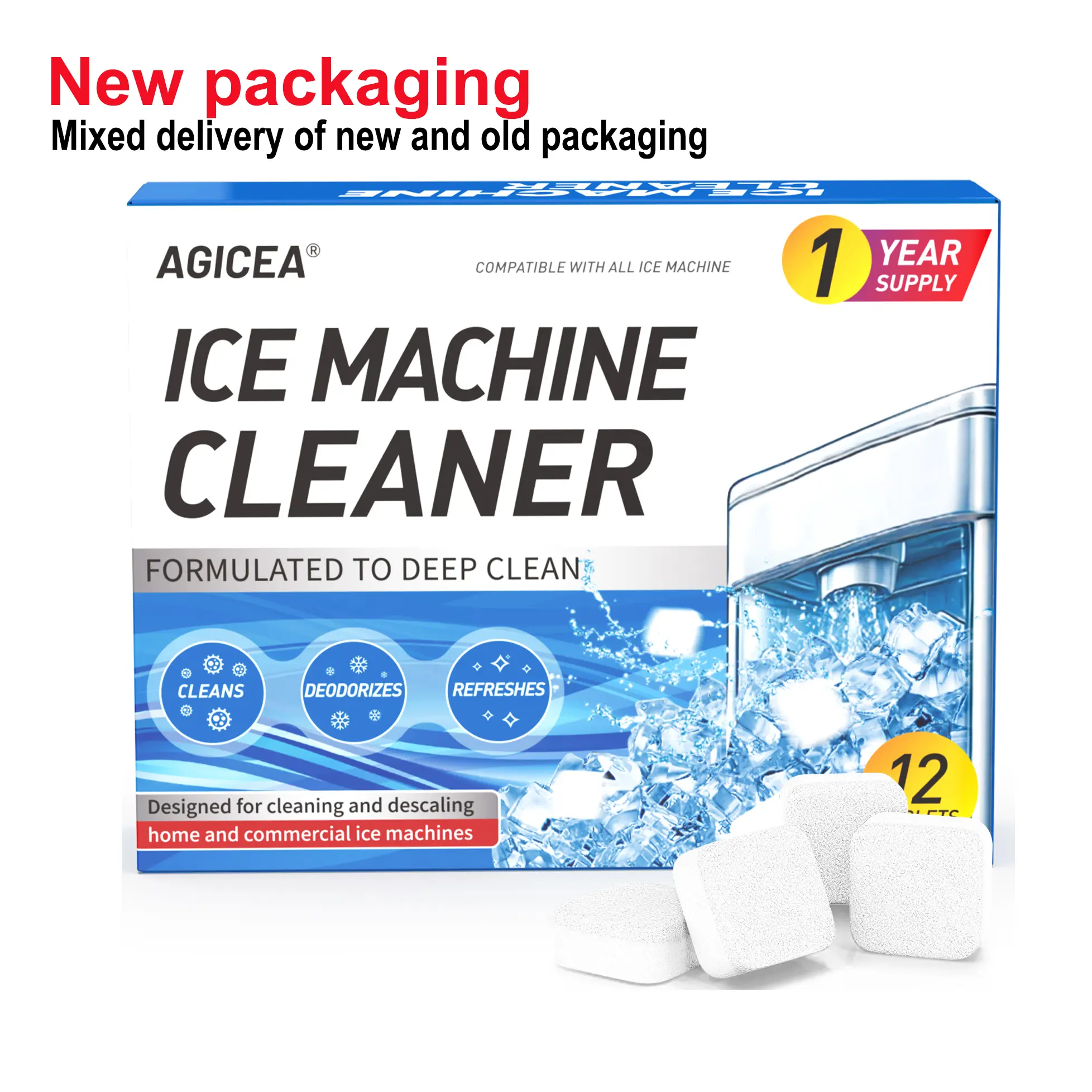 AGICEA 12-Piece Ice Machine Cleaner Effervescent Tablets, New Packaging Descaling Agent That Deodorizes AGICEA 12-Piece Ice Machine Cleaner Effervescent Tablets, New Packaging Descaling Agent That Deodorizes