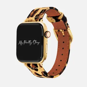 My Pretty Strap – Compatible Apple Watch Band – Stainless Steel & Premium Denim iWatch Strap for Women – Series 1–10, SE & Ultra (38MM / 40MM / 41MM / 42MM / 44MM / 45MM / 49MM) – Blue Jeans, Leopard – Indigo
