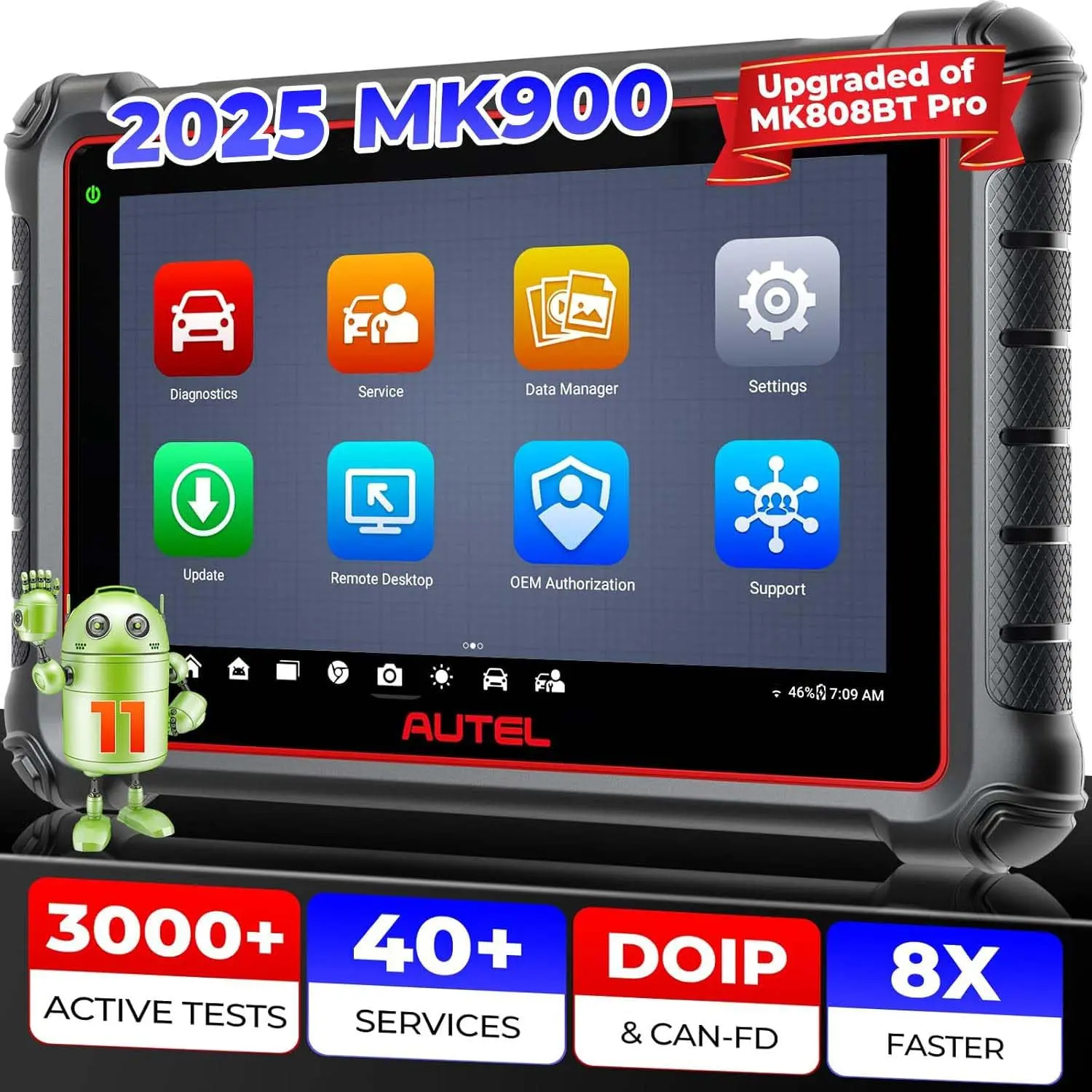 Autel Scanner MaxiCOM MK900, Up of MK808S MK808BT PRO, MaxiCheck MX900, MX808S, 40+ Service, 3000+ Active Tests, All System Diagnose, CAN-FD&DOIP, OS 11, FCA SGW Bi-Directional, Summervibes