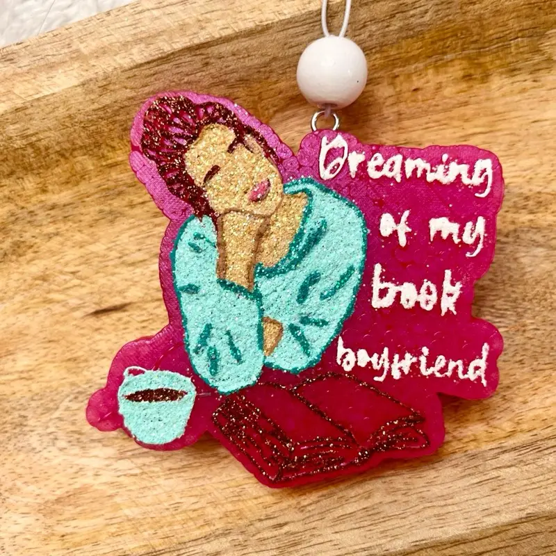 Book Boyfriend Car Freshie - Hand Painted Scent for Your Car, Hanging from Rearview Mirror or in Small Space
