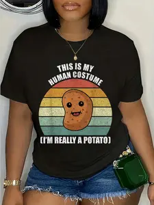 100% Cotton Unisex Retro This Is My Human Costume Potato Shirt Potato Gifts Round Neck Short Sleeve T-Shirt Women's Men Graphic Tee
