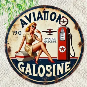 Flat Printed Metal Signage, Flying Gasoline Vintage Logo Decoration, Suitable for Doors, Walls, Homes , Coffee Shops