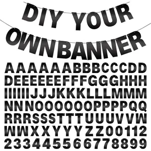 DIY Banner Kit with Letters Bright Black Customizable Birthday Banners Graduation Banner Custom Party Hanging Banners for Graduation Wedding Party Baby Shower Decoration (Bright Black)