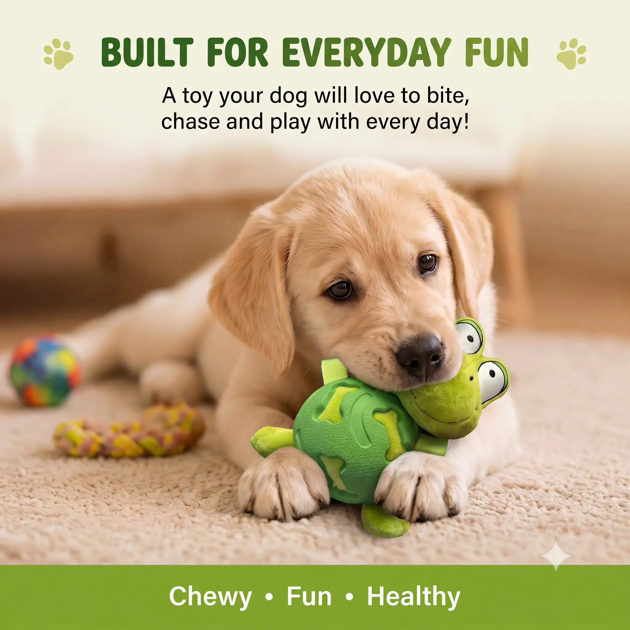 2-in-1 Plush Frog Dog Toy with Squeaky Treat Dispensing Ball – Interactive Durable Chew Puzzle Toy for Small Medium Large Dogs