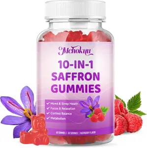 Saffron Supplements Gummies for Kids & Adults, Vision, Sleep (Zzz), Focus & Cortisol Support with Ashwagandha, L-Theanine, Rhodiola Rosea, St. John’s Wort, Lemon Balm, Vitamin D3, B6, Magnesium & Zinc, Raspberry Flavor, 60 Cts