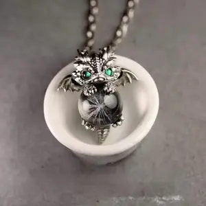 2025 New Cute Flying Dragon Pendant with Blue Eye and Beads Three-Dimensional Design Black Crystal Necklace for Daily Wear and Gift Unisex