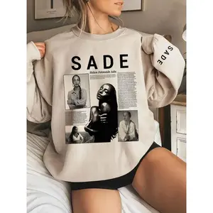 Unisex Sade Character Print Crew Neck Sweatshirt, Trendy Casual Daily Wear for Fall & Winter, Loose-Fit Thicken Fabric