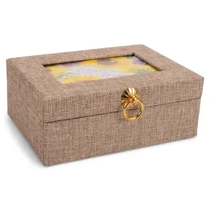 360 stand Linen Beige Floral Remember Scripture Card Set, Box with Hinged Lid, Includes Cards