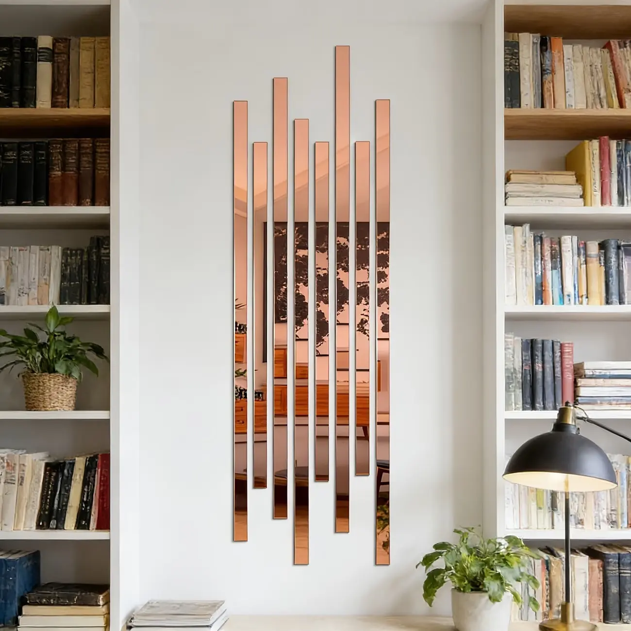 10pcs, Rose gold long acrylic mirror wall sticker, 5x50cm self-adhesive waistline decorative strip, DIY hole free and easy to install, used for decoration, Home decor, living room, bedroom, ceiling frame, TV background wall, beautiful seam sticker