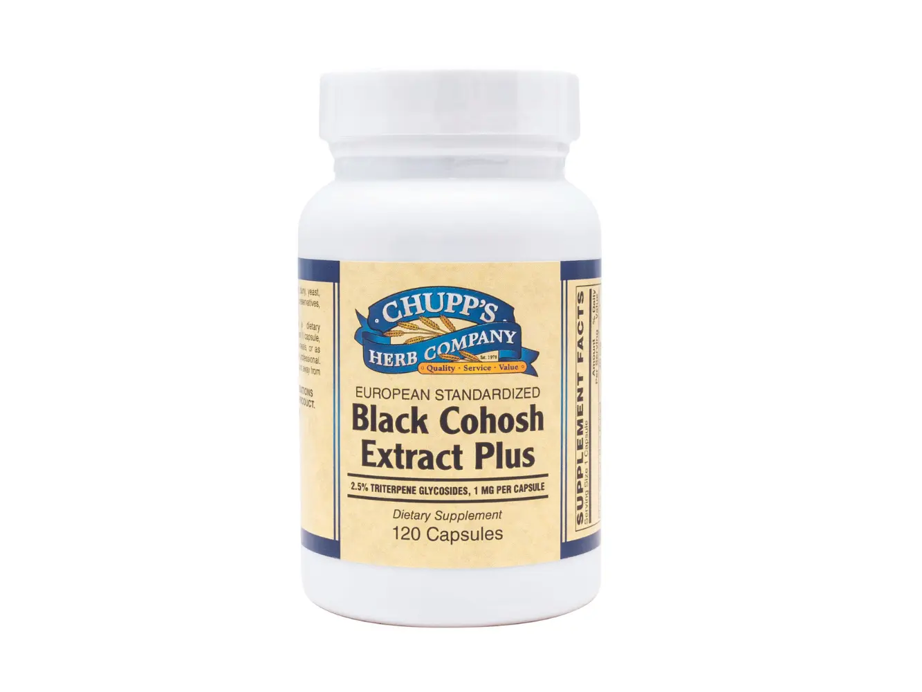 Chupp's Herb Company Black Cohosh Extract Plus 120 Capsules European Standardized Natural Herbs Premium-Grade Ingredients No Artificial Colors Flavors or Preservatives