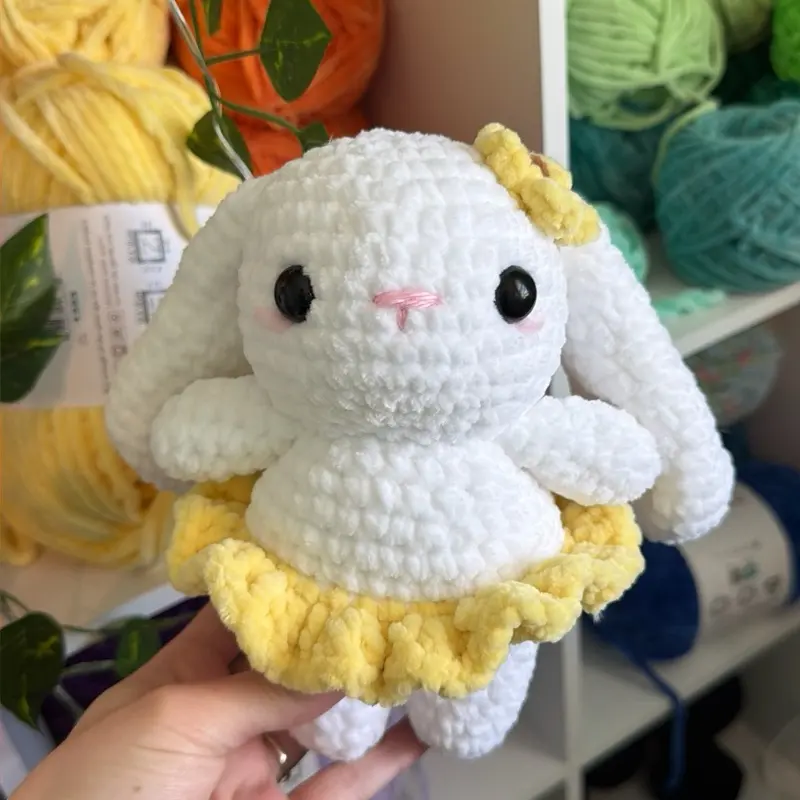 Handmade Crochet Bunny with Skirt and Sunflower
