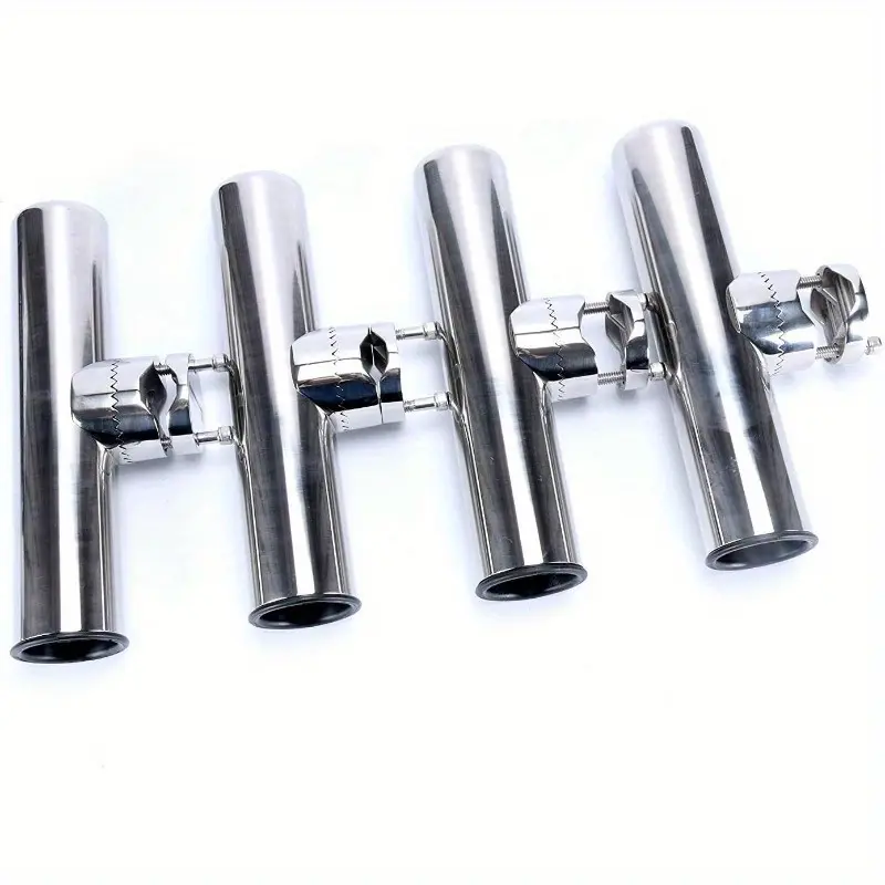 Stainless Steel Boat Fishing Rod Holder, 32-degree angle adjustment, fits 1-1/4" rails, corrosion-resistant 304/316 stainless steel with rubber protection and drain holes - Includes wrench for secure boat/yacht mounting