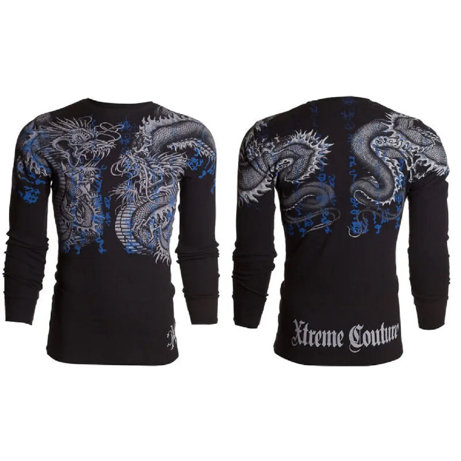 Xtreme Couture Men's Double Up Long Sleeve Cotton Thermal Shirt - 100% Cotton Crewneck, Front & Back Graphic Print, Menswear Top