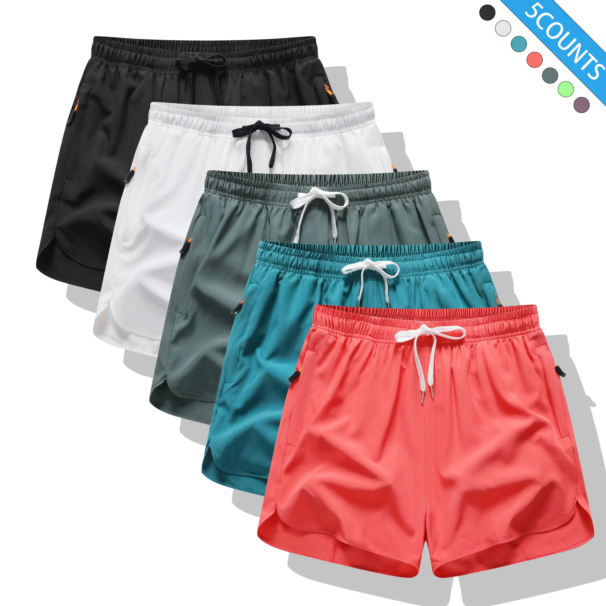 Pack of 5 women’s summer quick-dry athletic shorts — breathable for running, fitness, home wear, and casual outings; loose-fit sports shorts, women’s apparel