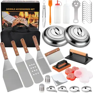 132PC Professional Griddle Accessories Kit - Heavy Duty Stainless Steel Grill Spatula Set for Grill Griddle Hibachi Flat Top Outdoor Cooking - Great Grill Gift on Birthday Wedding