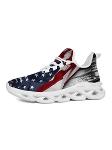 Men's Patriotic Flag Running Shoes, American Flag Print, Hollow Out Shock Absorption Sole, Fashionable and Versatile, Perfect for Streetwear, Running Trainers