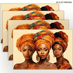 2D flat printing, 2-piece/4-piece 6-piece set, African style fashionable beauty linen set placemat - suitable for kitchen, dining table and coffee table home decoration, adding exquisite colors to the dining table