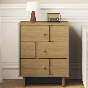 RoyalCraft L 3-Drawer Nightstand: Wood Bedside Table with 110LBS Load Capacity, Storage Cabinet for Bedroom, Living Room, Study, Natural Oak Finish