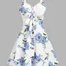 Women's Fashion Summer Dresses 2026 Floral Print Vacation Sundress Garden Party Dress Smock Back Ruffled Bowknot Mini Dress