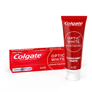 Colgate Optic White Stain Fighter Anticavity Fluoride Teeth Whitening Toothpaste, Enamel-Safe for Daily Use, Prevents New Stains, Clean Mint, 4.2 oz