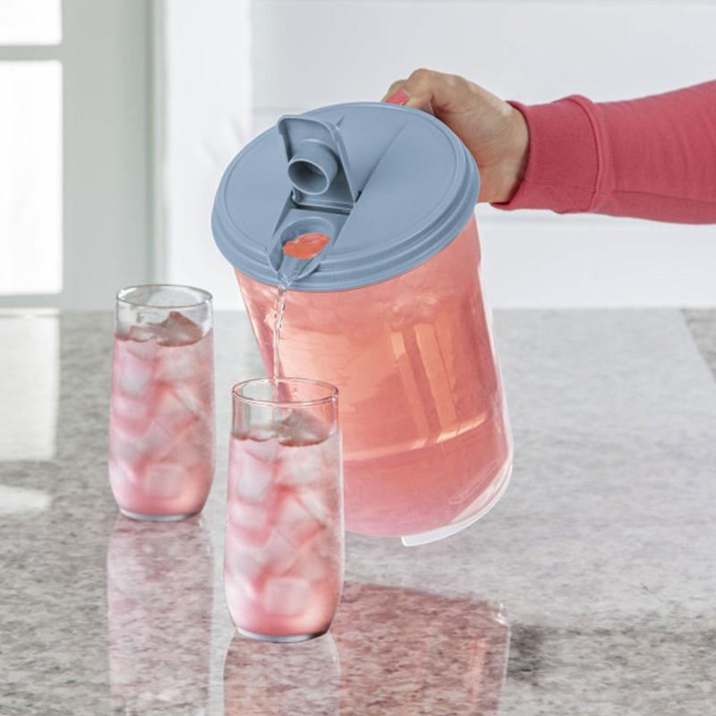 Sterilite 6 Pack 1 Gal Round Pitcher, Flip Lid Drink Dispenser Jug, Washed Blue