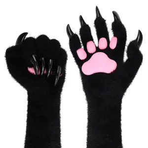 Furry Black Bear Claws Paw Mitts, Soft and Plush, Realistic Latex Paws and Sharp Claws, Blackened for Halloween and Cosplay