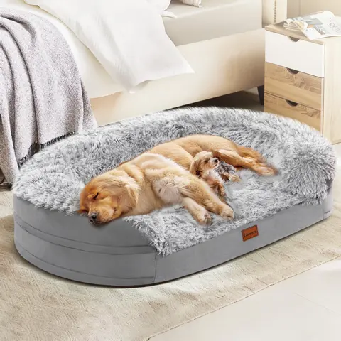 Gimars Thick Orthopedic Polyester Fiber Dog Bed - Extra Large Puppy Bed, 4-Layer Egg Foam, 41"x31.8"x7", Modern Composite Knitted Fabric, Incise-Safe Top, Waterproof Lining, Zipper Machine-Wash Cover, Joint Relief, Low-Temp Drying Compatible