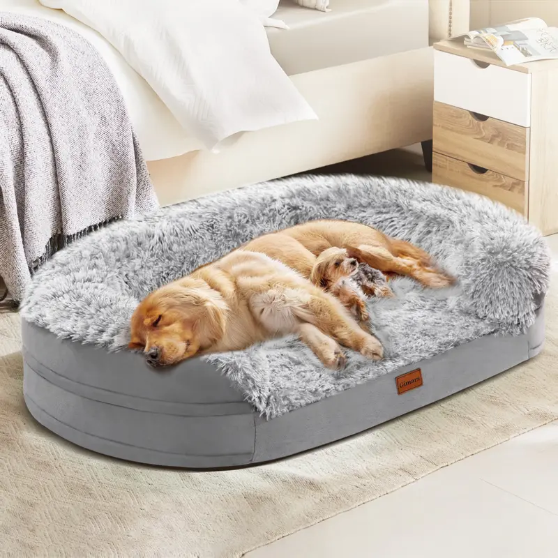 Gimars Thick Orthopedic Polyester Fiber Dog Bed - Extra Large Puppy Bed, 4-Layer Egg Foam, 41"x31.8"x7", Modern Composite Knitted Fabric, Incise-Safe Top, Waterproof Lining, Zipper Machine-Wash Cover, Joint Relief, Low-Temp Drying Compatible