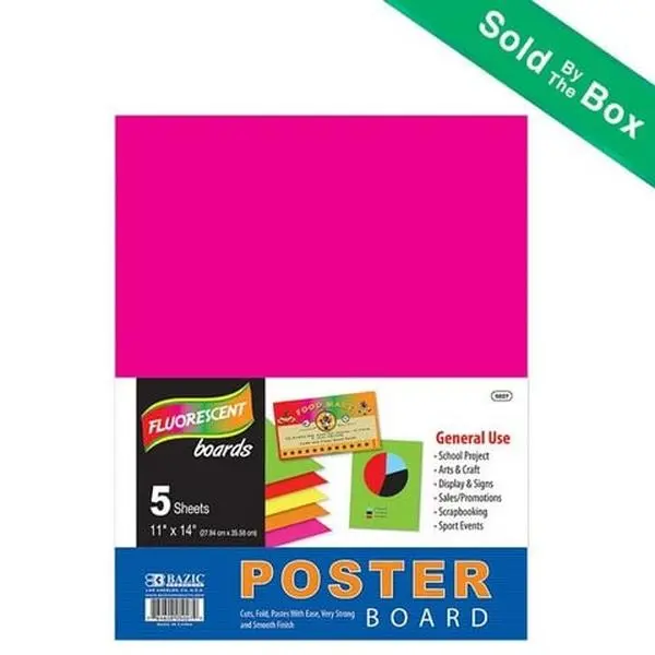 Bazic 5027 11x14 in Multi-Color Fluorescent Poster Board, 5-Pack per Unit, Case of 48 for School/Office Presentation Supplies