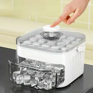 1 unit - single compartment ice box - household large-capacity ice-making mold, Ice cube tray - suitable for small refrigerators - with lid and double-layer ice storage container - for summer parties and festivals that can be combined for storage