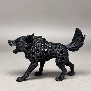 3D Printed Hollow Wolf Statue Miniature Model, Realistic Design, Home Decor Dark Series Dog Figurine, Suitable for Christmas Halloween Thanksgiving