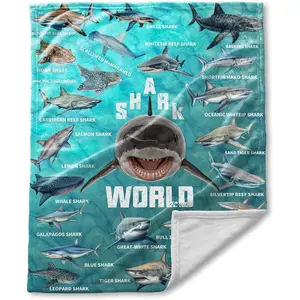Shark World Educational Throw Blanket, Ocean Lover Themed Cozy Blanket, Soft Fluffy Lightweight Blanket for All Seasons, Anti-Pilling Washable Decorative Blanket