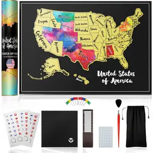 Scratch Off Map of , 12x17 inch  Poster for Travel , with 25  Accessories, Colorful Design, Travel  Ornament to Color  for Travelers