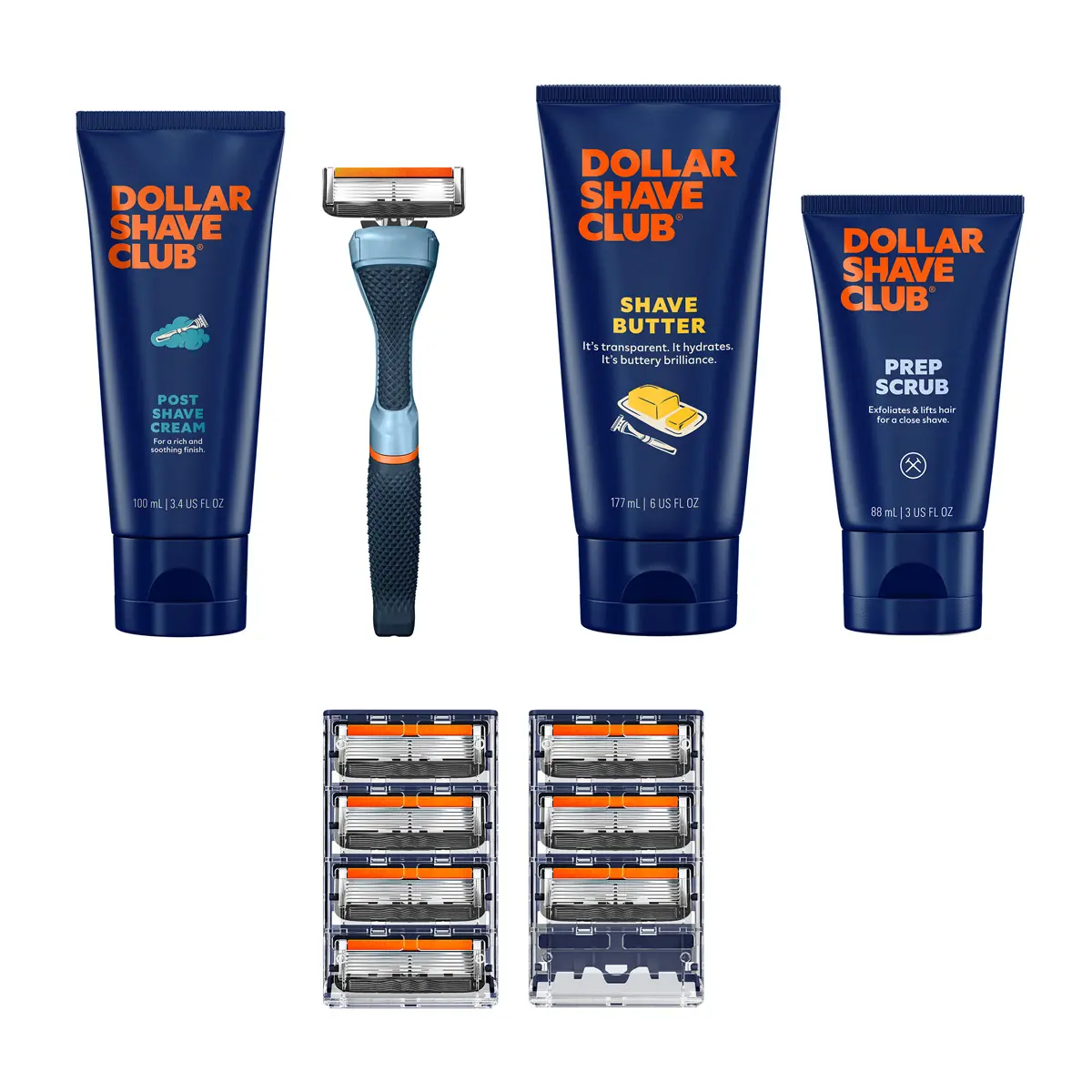 Dollar Shave Club Men's Full Shave Routine Bundle – Diamond Grip Handle + 6-Blade Razor + Prep Scrub + Shave Butter + Post Shave Cream Dollar Shave Club Men's Full Shave Routine Bundle – Diamond Grip Handle + 6-Blade Razor + Prep Scrub + Shave Butter + Post Shave Cream