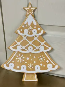 12.5 Inch Tan And White Gingerbread Cookie Tree Metal Sign