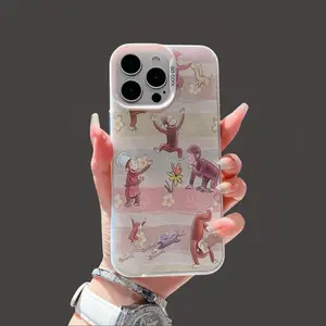 Curious Monkeys and Colorful Flowers Phonecase,Suitable for iPhone 16 15 14 13 12 11 PROMAXX XS7 8PLUS Tough Phone Case in a Vintage StorybookStyle, movie phone case, Gift for fans, ccuriousmovie georgeee Protection Durable Screen Protector Casing