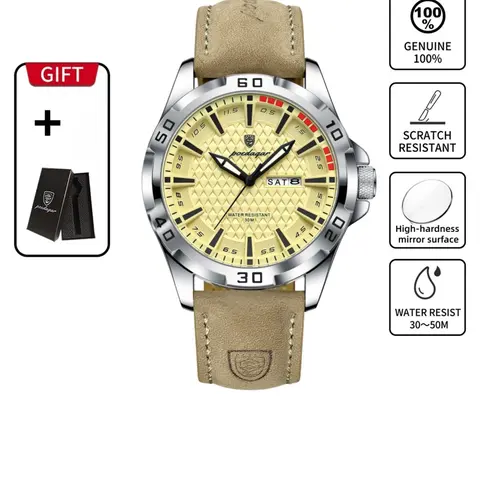 Poedagar Men's Watch Waterproof Night Light Date Weekly Watch Men's Quartz Sports Leather Watch Casual Men's Watch Waterproof Wristwatch Luminous Date Wristwatch Quartz Analog Wristwatch Quartz Wristwatches