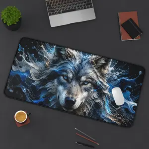Mystic Blue Wolf Desk Mat — Large Gaming/Office Mouse Pad