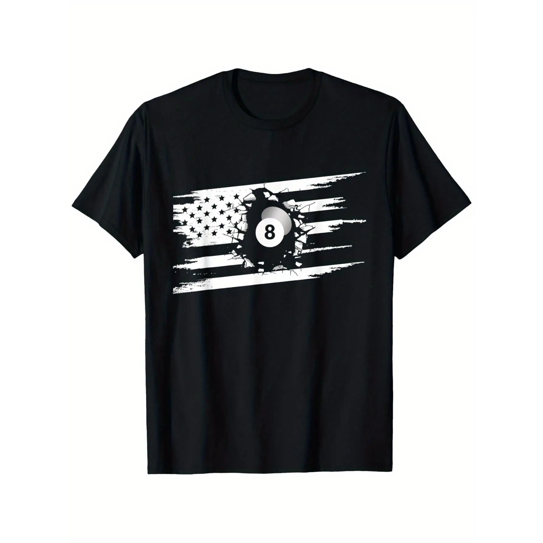 Men's American Flag Billiards Graphic T-Shirt - 100% Cotton, Soft Breathable Short Sleeve Casual Tee with Patriotic Pool Cue Double Print, Oversize Y2K Outfit, Perfect Gift for Men, Sizes S-XXXL Shortsleeve Menswear Jersey Knit Tshirt