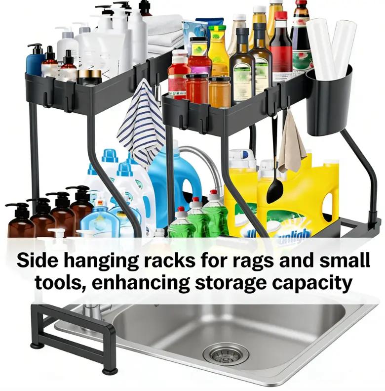 Multi-Purpose 2-Tier Under Sink Organizer with Sliding Pull-Out Basket, Space-Saving Storage Shelf for Kitchen & Bathroom cap door makeup brush holder anniversary wedding gift cosmetic storage basket shoe must have usb rechargeable pump home shelving