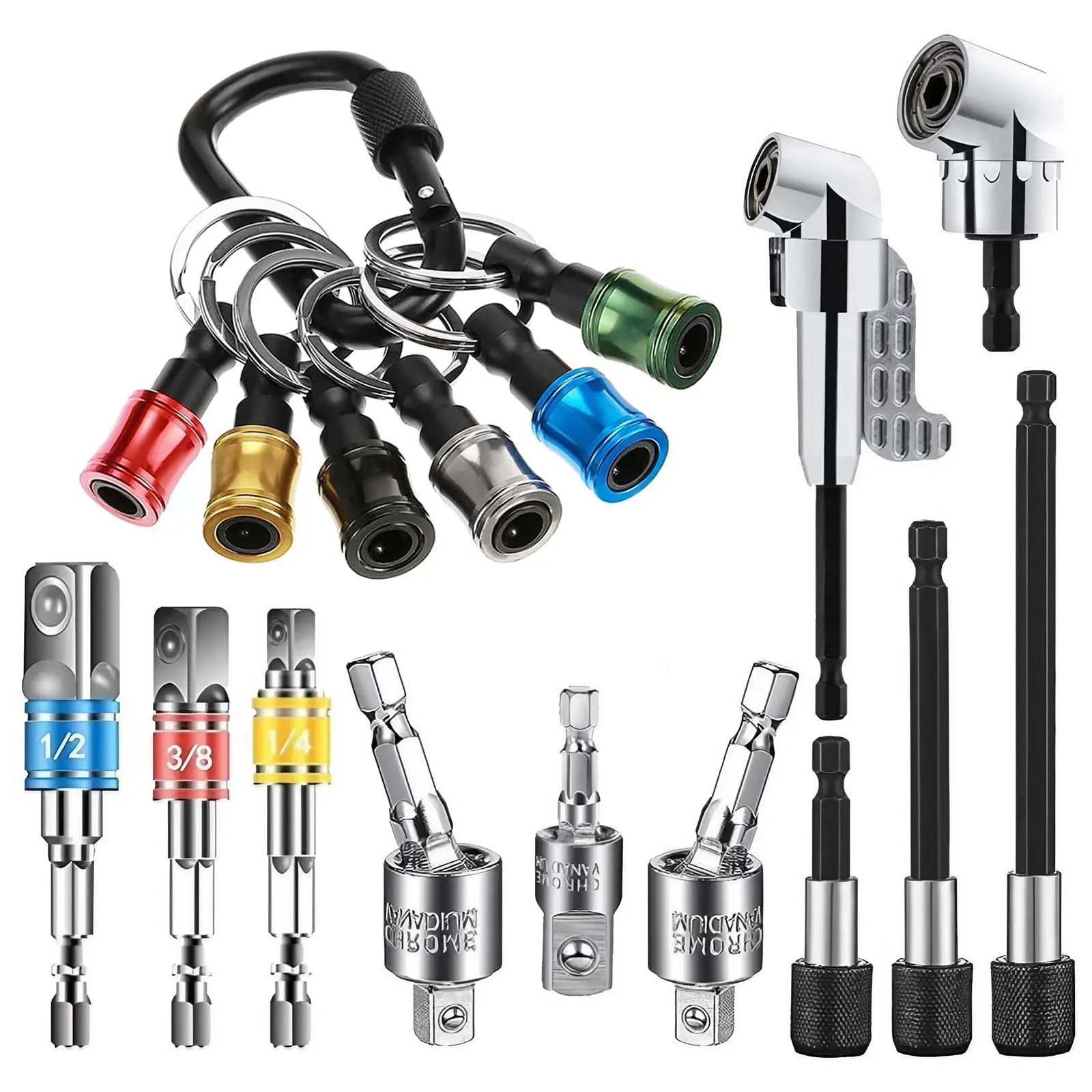 Flexible Drill Bit Extension Set, 105° Right Angle Drill Attachment, Impact Driver Socket Adapter Set, Power Tool Accessories, Brushless Drill Attachment, Drill Bit Kit